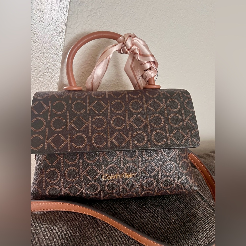 Calvin Klein Women's Crossbody Bag Brown Monogram, Adjustable Strap